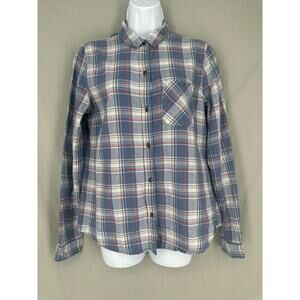 Current Elliott Top Womens Medium Blue Plaid Button Slim Shirt Y2K Grunge Linen